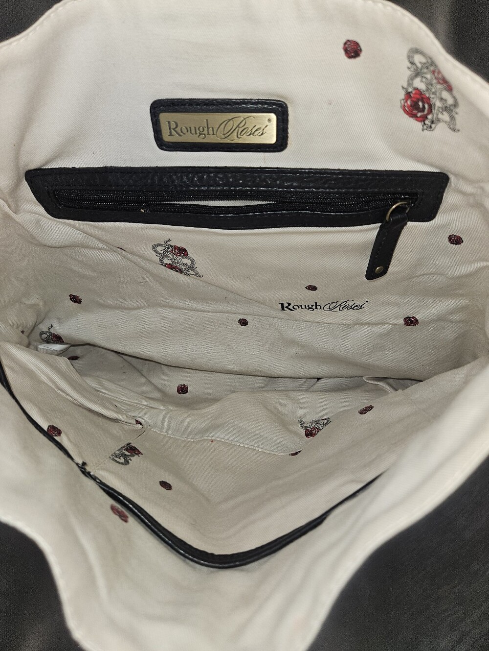 Rough Roses Multi Pocket Slouchy Leather Handbag- Black - Picture 9 of 11
